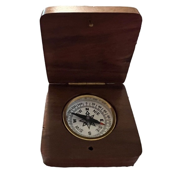 Compass in wooden folding box 2.5”x2.5”Nautical Anchor On Cover Made In India - Picture 1 of 9